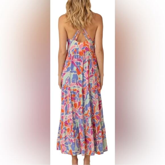 FRNCH Paris Amande Multicolor Geometric Maxi Tiered Textured Dress Small - Picture 12 of 16